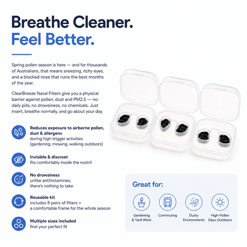ClearBreeze Invisible Nasal Filters – Pollen, Dust & Allergy Protection Kit.